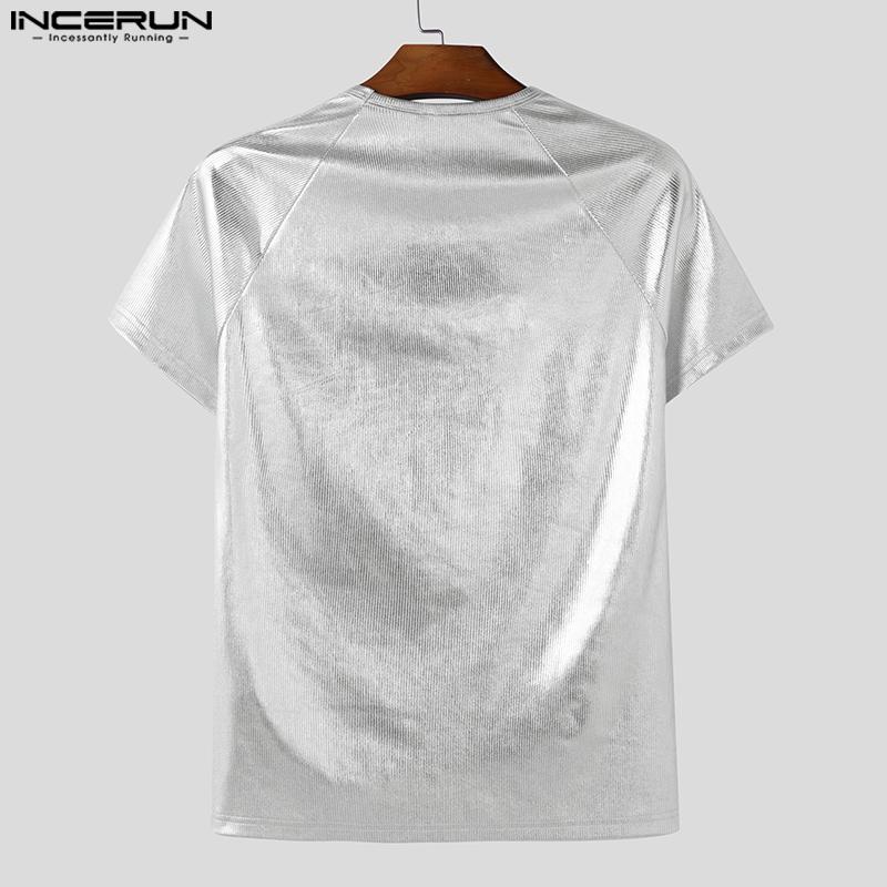 INCERUN Summer Men O Neck Short Sleeve Glitter Casual Fitted T-shirts Tops