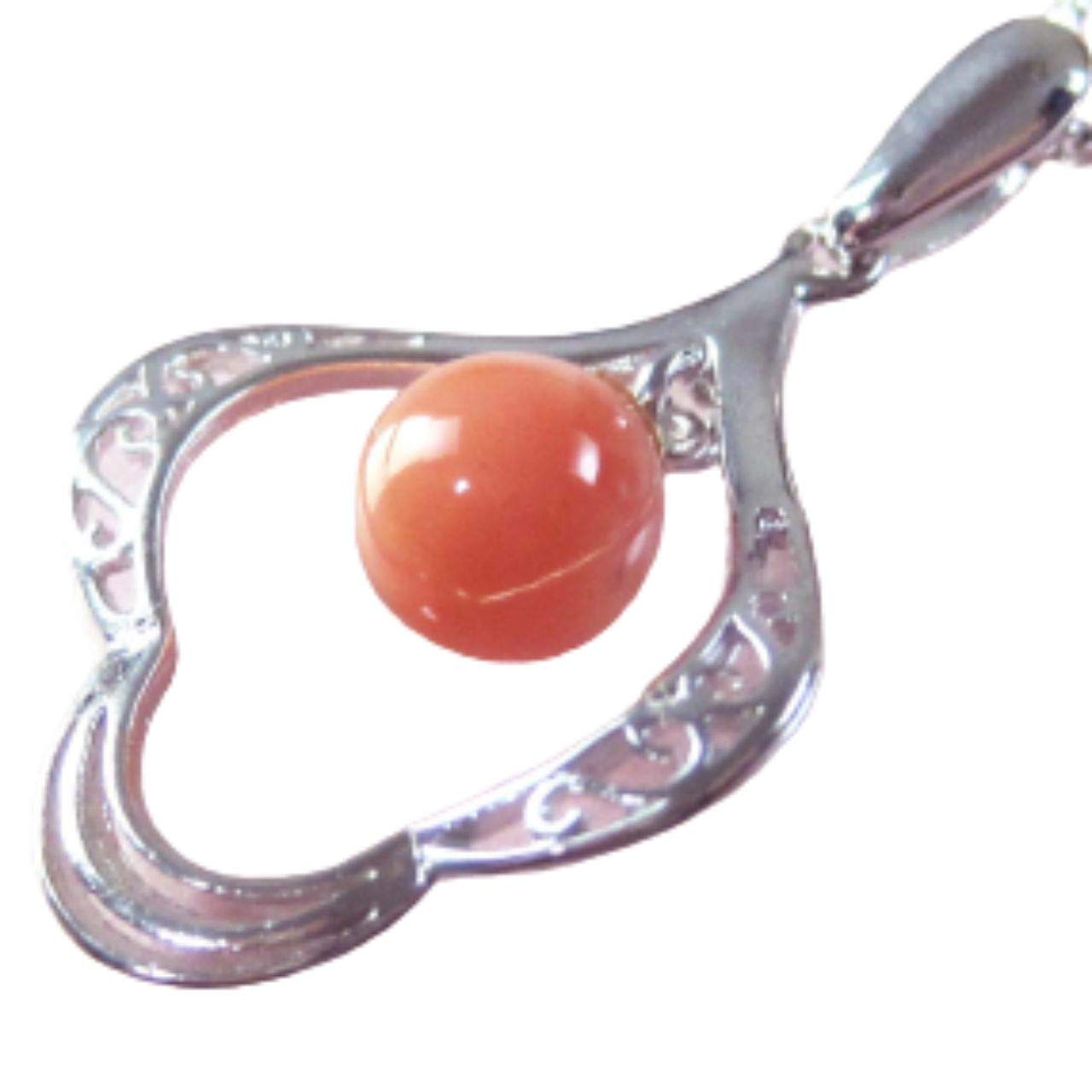 Deep-sea coral pendant, silver setting, 6mm bead, 40cm plated chain included, undyed coral necklace.