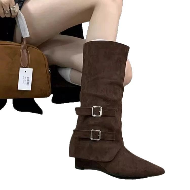 High Heel Pointed Brown Boots Medium Knight Boots Women's Shoes 2025 Spring Autumn Winter Pant Pants Boots Long Boots Retro Long Boots