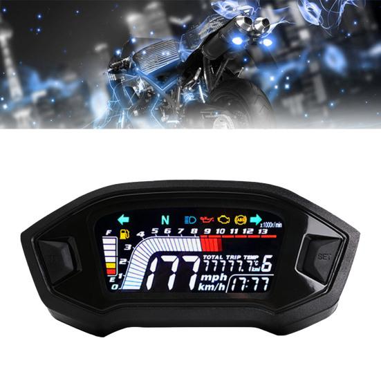 Universal LCD Digital Motorcycle Speedometer Odometer Gauge for 45692 Cylinder