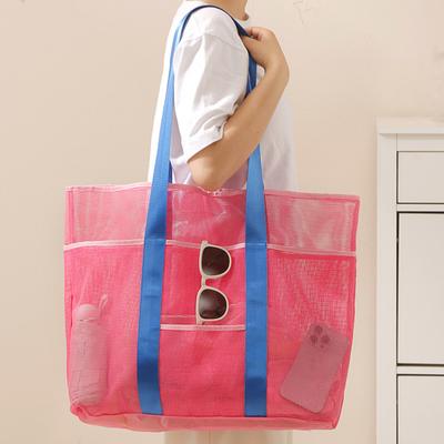 Bolsa de Malla para Playa, Gran Capacidad, con Fondo Reforzado, Bolso de Mano, para Trajes de Baño Mojados, Plegable, Bolsa de Viaje para Exteriores