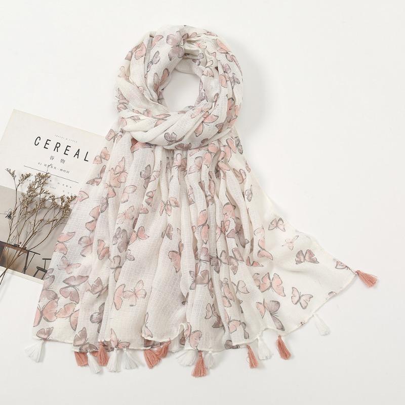 Autumn and winter small fresh rendering ink painting butterfly printing warm shawl, travel beach towel cotton and linen feel scarf