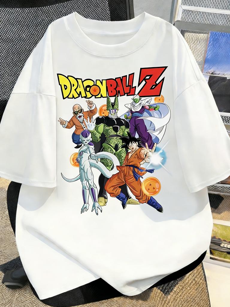 White Plus Size Dragon Ball Anime Printed Summer Men Women Tshirt Casual Parent Child Tops Y2K Harajuku Style Fashion Cute