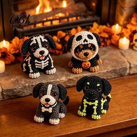 Creative Hobby Sets Halloween Dog Bead Art Set, DIY 4 Beaded Puppy Figurines, 3D Craft Supplies Kit for Adults Teens, Holiday Decoration Handmade Gift
