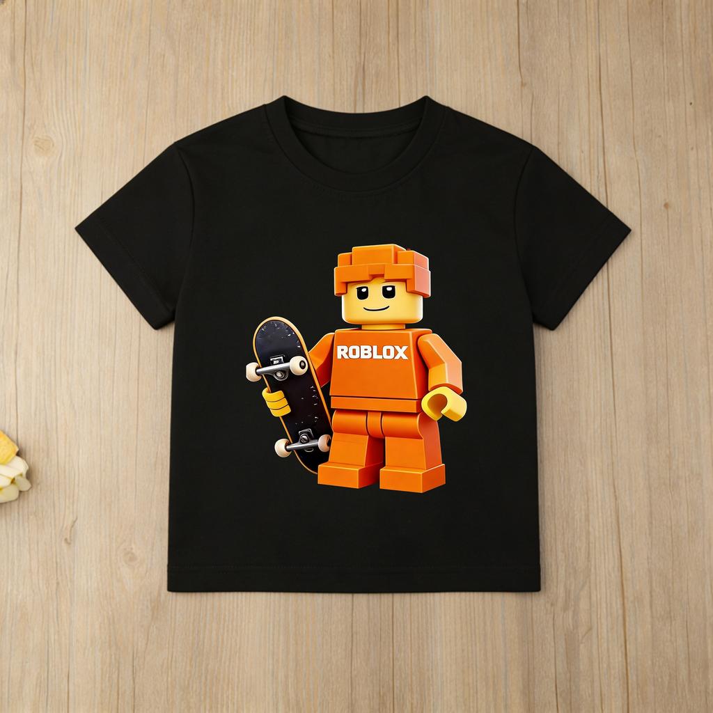 Kids Roblox Game TShirt Cartoon Skateboard Print Short Sleeve Cotton Tee Boys Girls Casual Summer Tops