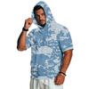 Men's Casual Retro Lightweight Short Sleeve Hooded Sweatshirt Camouflage Print