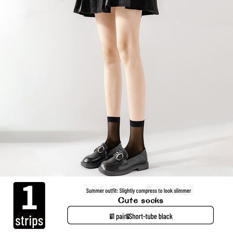 

Летние черные носки выше колена с высокой прозрачностью - средней длины в стиле JK Uniform для студенток 1 pair, short-tube чёрный