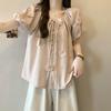 2025 Summer Slimming Plus Size Women's Top with 3D Floral Embroidery and Short Sleeves