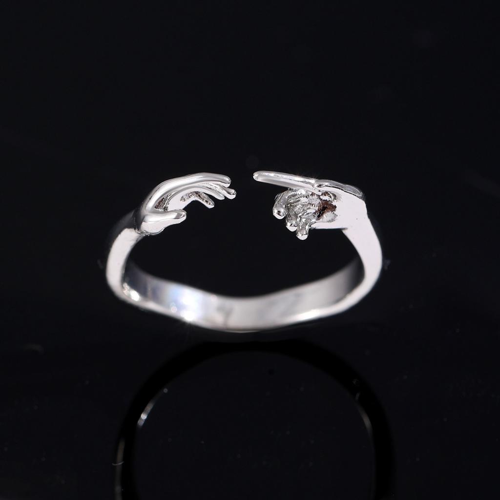 Creative Two Hands Shape Open Adjustable Ring Minimalist Unique Statement Finger Ornament for Women Daily Fashion Matching Jewelry