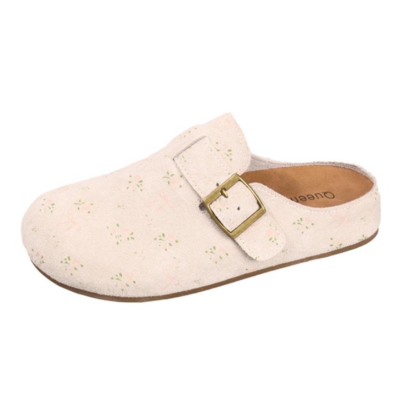 Flats Women Flower Mules Shoes Fashion Buckle Casual Slippers 2025 Designer New Slingback Sandals Elegant Autumn Zapatos Mujer