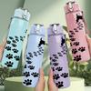 1PC Puppy Paw Footprint Pattern 750ml Color Plastic Sports Water Bottle Leakproof Flip Straw Lid Suitable for Sports Office Home Use