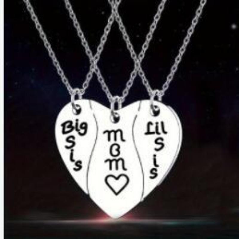 Family Matching Broken Heart Necklace Mom Big Sis Lil Sis Three Piece Set Jewelry 1pcs