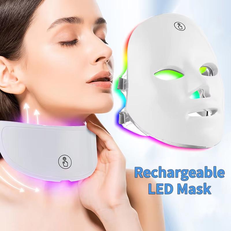 7-Color LED Photon Face & Neck Mask — Wireless Rechargeable, High-Density LEDs, 15–20min Auto Timer, Home Spa