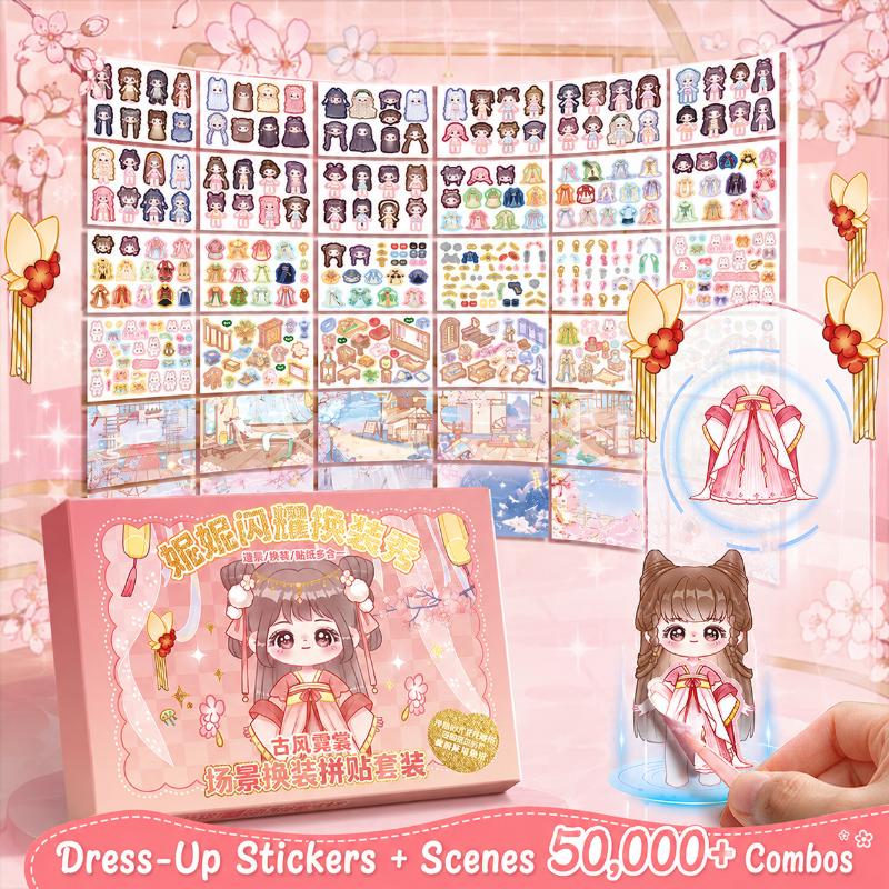 Kawaii Cartoon Girl Dress Up Sticker Set 4 Different Themes Perfect For Kids Diy Craft Birthday Gifts