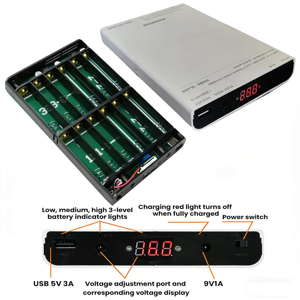 DC UPS 5V 9V 12V Output Uninterrupted Power Supply 12x18650 Power Bank Box for Cellphone Power Storage Case Optical Modem Router