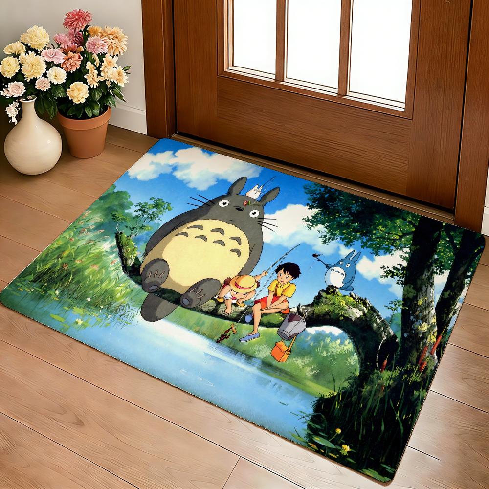 Kwaii Anime T-My Neighbor Totoro Floor Mat Cozy Flannel Soft Thick Non-Slip Mat For Living Room Bedroom Kitchen Decor Rugs