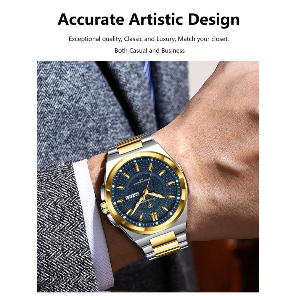 POEDAGAR 1 pz Orologio da Uomo al Quarzo Impermeabile Luminoso in Acciaio Inossidabile con Indicazione di Data e Giorno, Regalo da Uomo