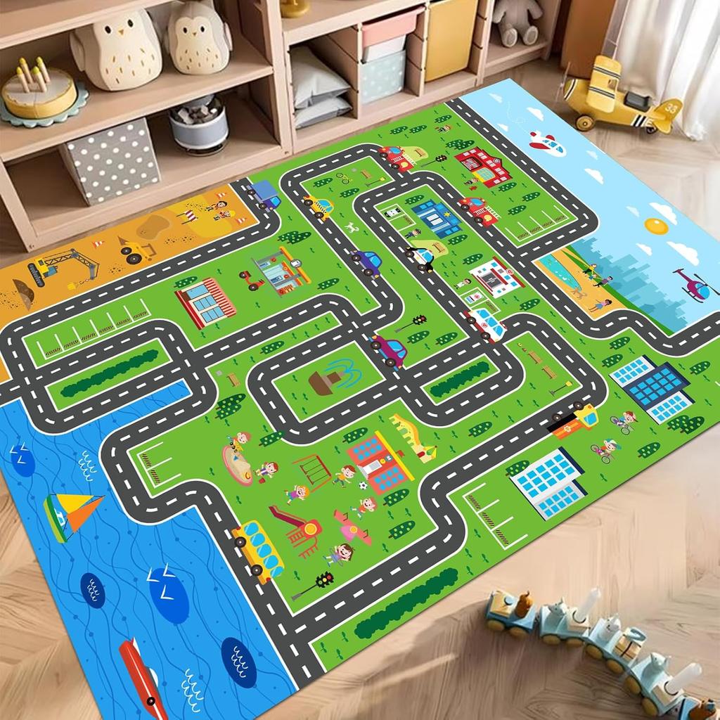 Baby Crawling Play Mat Car Play Mat for Boys and Girls Highway City Traffic-Themed Rugs for Kids Toy Cars Kids Rugs for Playroom