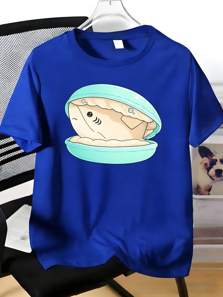 Unisexs Tee Cute Cartoon Fish Inside Shell Graphic Print Cotton Short Sleeve Male Casual Streetwear Outdoor Daily Basic Fashion Top