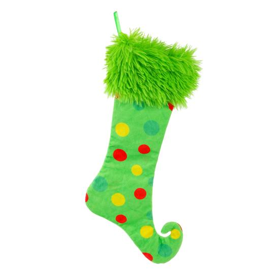 Green Christmas Stockings Faux Fur Xmas Hanging Treat Bag Candy Pouch Holder Festive Atmosphere Decoration