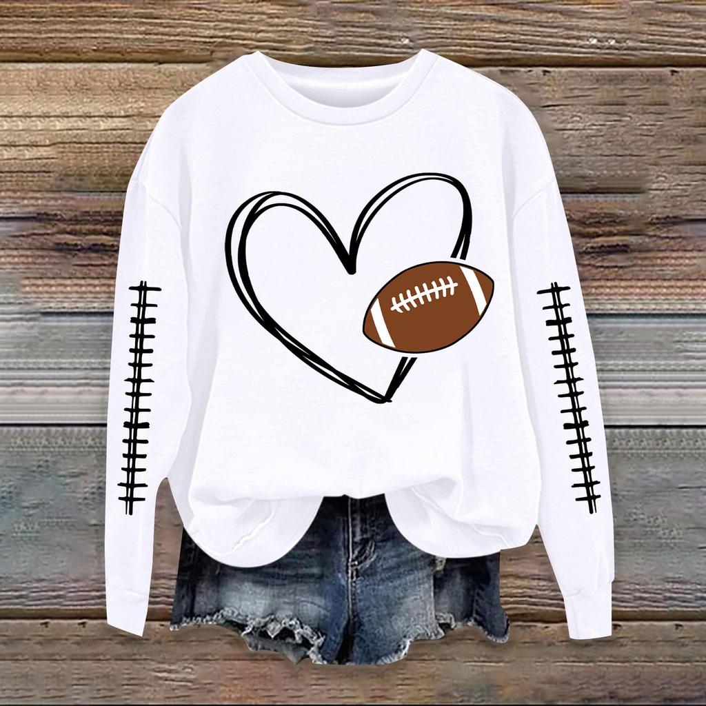 Women's Fashionable Casual Long-sleeved Rugby Printed Round-neck Top