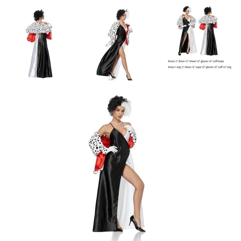 Auf Lager 101 Dalmatiner Cosplay Kostüm Cruella De Vil Bösewicht Charakter Hohe Qualität