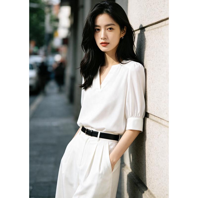 Women s Satin V-Neck Mid-Sleeve Blouse 2XL