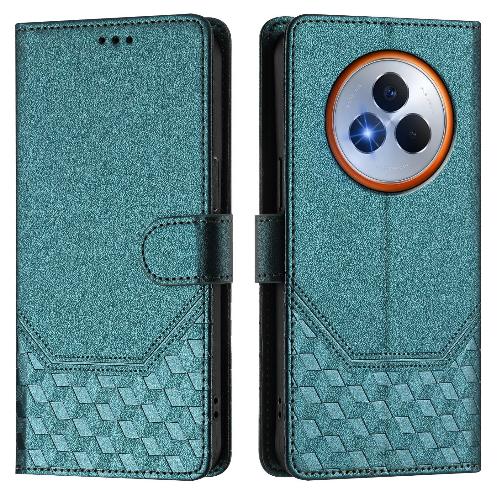 

For Realme Narzo 80 Pro 5G Case Imprinted Honeycomb RFID Blocking Leather Phone Cover with Strap Green