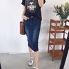 Women's High-Waisted Korean Denim A-Line Skirt with Elastic Back and Slit - Slimming Bodycon Fit, Mid-Length