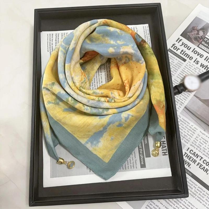 1PC Necklace French Style Magnetic Closure Gift Silk Scarf Luxury Painted Pattern Elegant Neck Scarf Versatile Multi-Color