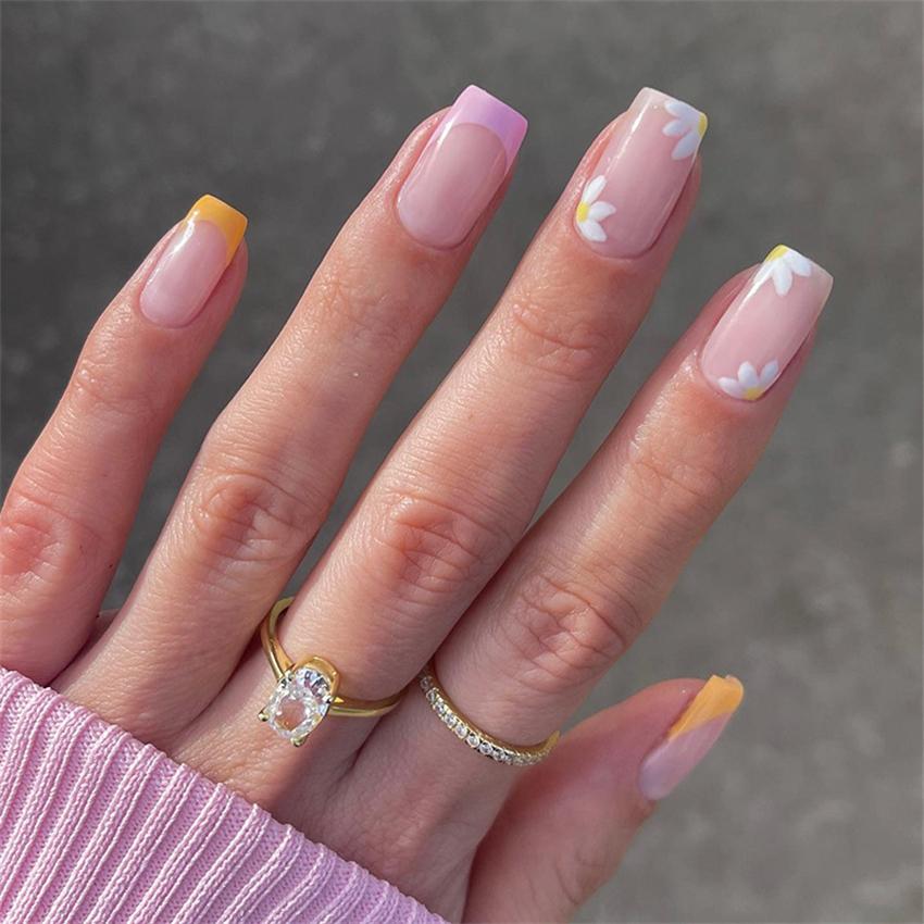 24 Stuks Nude Franse Press-On Nagels Verwijderbaar Volledige Dekking Acryl Kunstnagels Eenvoudige Kunstnagel Tips Set
