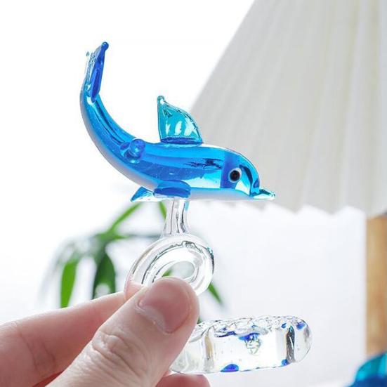 Dolphin Statue Clear Vivid Colorful Lovely Small Animal Glass Miniature Home Decoration