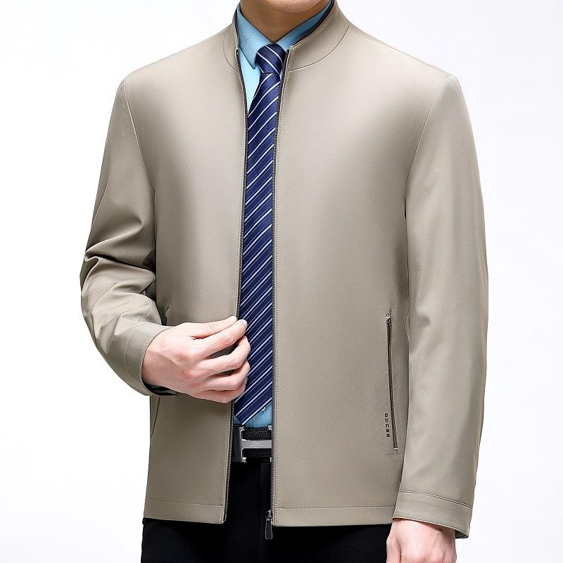 Mulberry silk high-end jacket for middle-aged men, loose business casual stand-up collar top, spring and autumn thin men's jacket