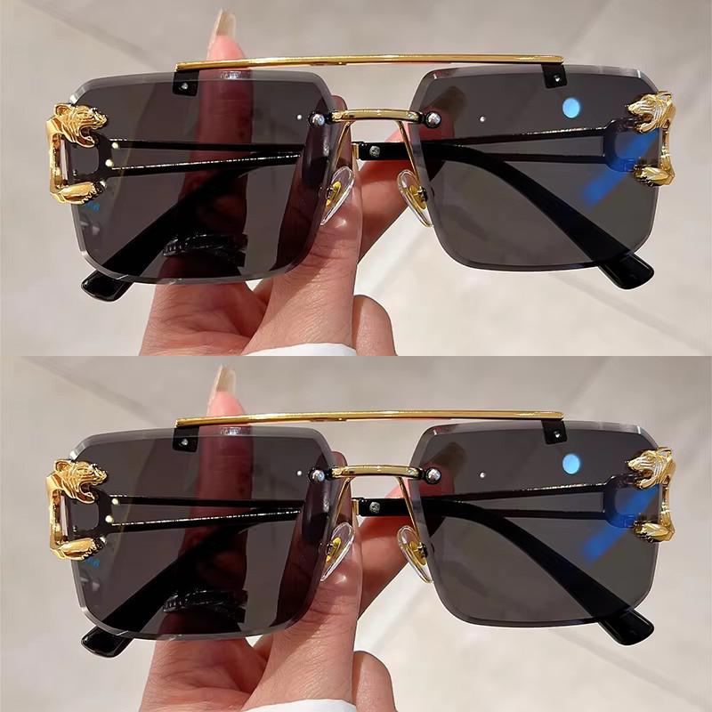 2 Pairs Per Set Rimless Square Sunglasses Fashion Vintage Double Bridge Gradient Shades Trendy Luxury Brand Design Sun Glasses