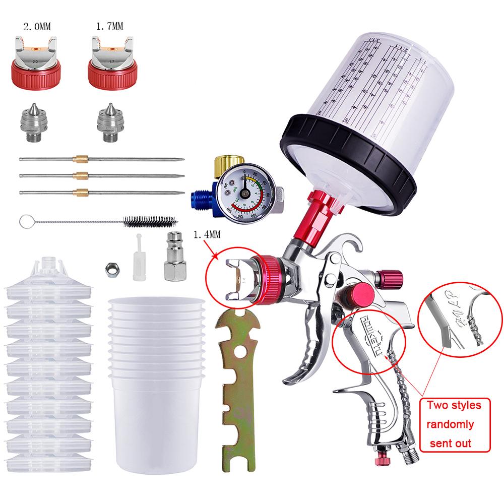 HVLP Spay Gun 1.4/1.7/2.0mm Nozzle Gravity Airbrush For Car Painting Tool 10pcs 600ml No Clean Disposable Measuring Cup