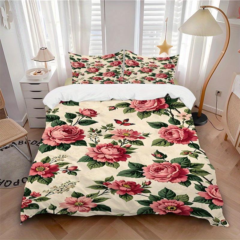 

3pcs Floral Butterfly Bedding Cover Set, Fashion Classic Popular Print Bedding Set, Soft Comfortable, All - Season Use, For Bedroom194 135x200cm