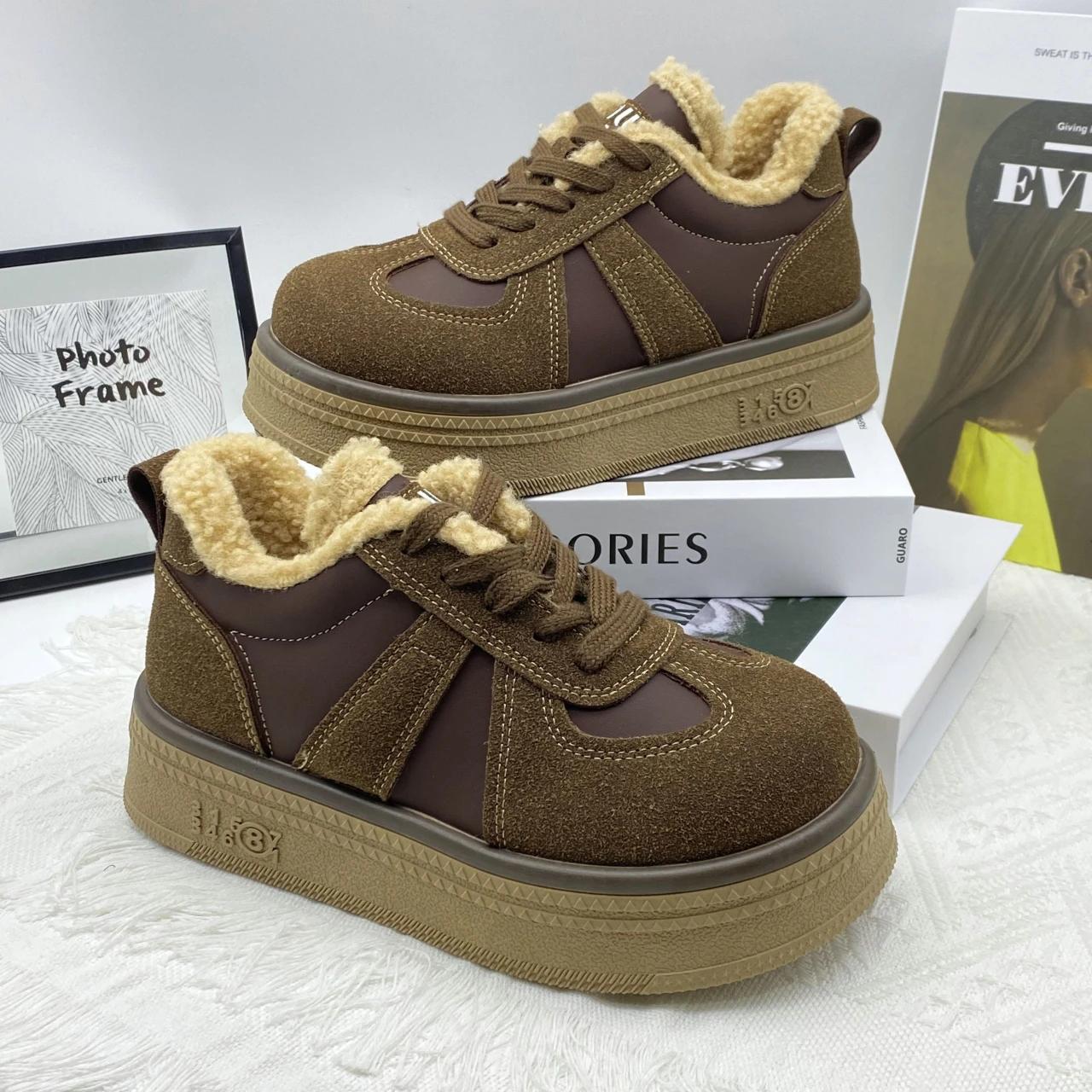 

Женские меховые теплые хлопковые ботинки Ботильоны на плоской подошве Кроссовки Новые дизайнерские замшевые плюшевые зимние ботинки Спортивная повседневная обувь на платформе Ботинки 36 кофейный