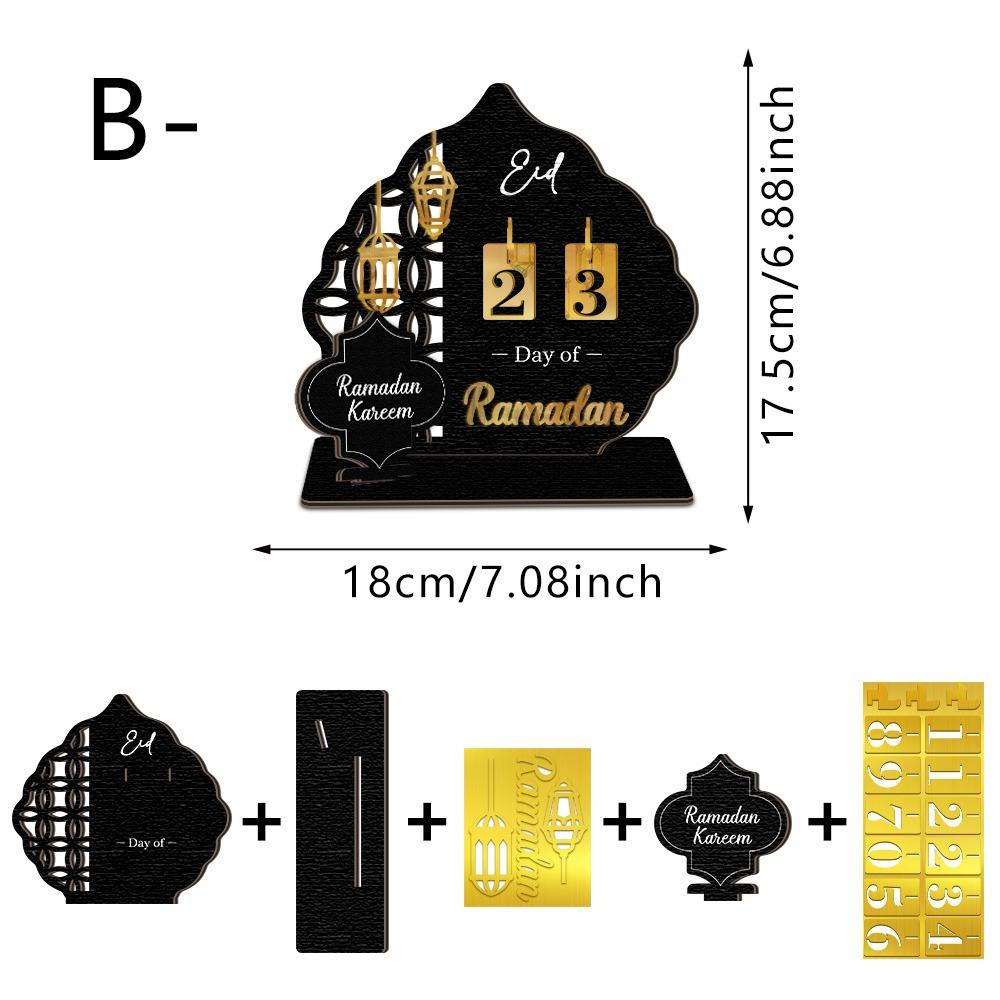 Creative Black Gold Ramadan Countdown Calendar with Wooden Base DIY Advent Calendar Replacement Acrylic Islamic Decoration Gift