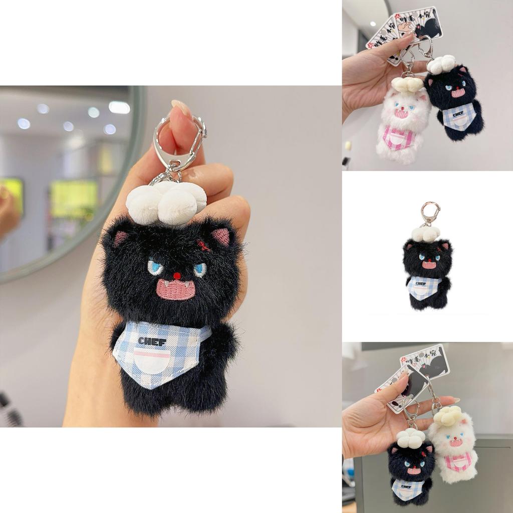 Apron Chef Hat Design Angry Cat Keychain With Chef Outfit For Couples And Friends