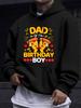 American Western Style Unisex Autumn Winter Print Hooded Long Sleeve Sweatshirt, Pizza Element Dad'S Birthday Theme Print, Birthday Gift Atmosphere Ex