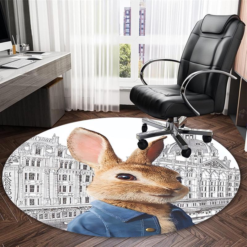 1pc Peter Rabbit2 Print Round Carpet Chair Round Carpet Suitable for Bedroom Living Room Home Decorative Carpet
