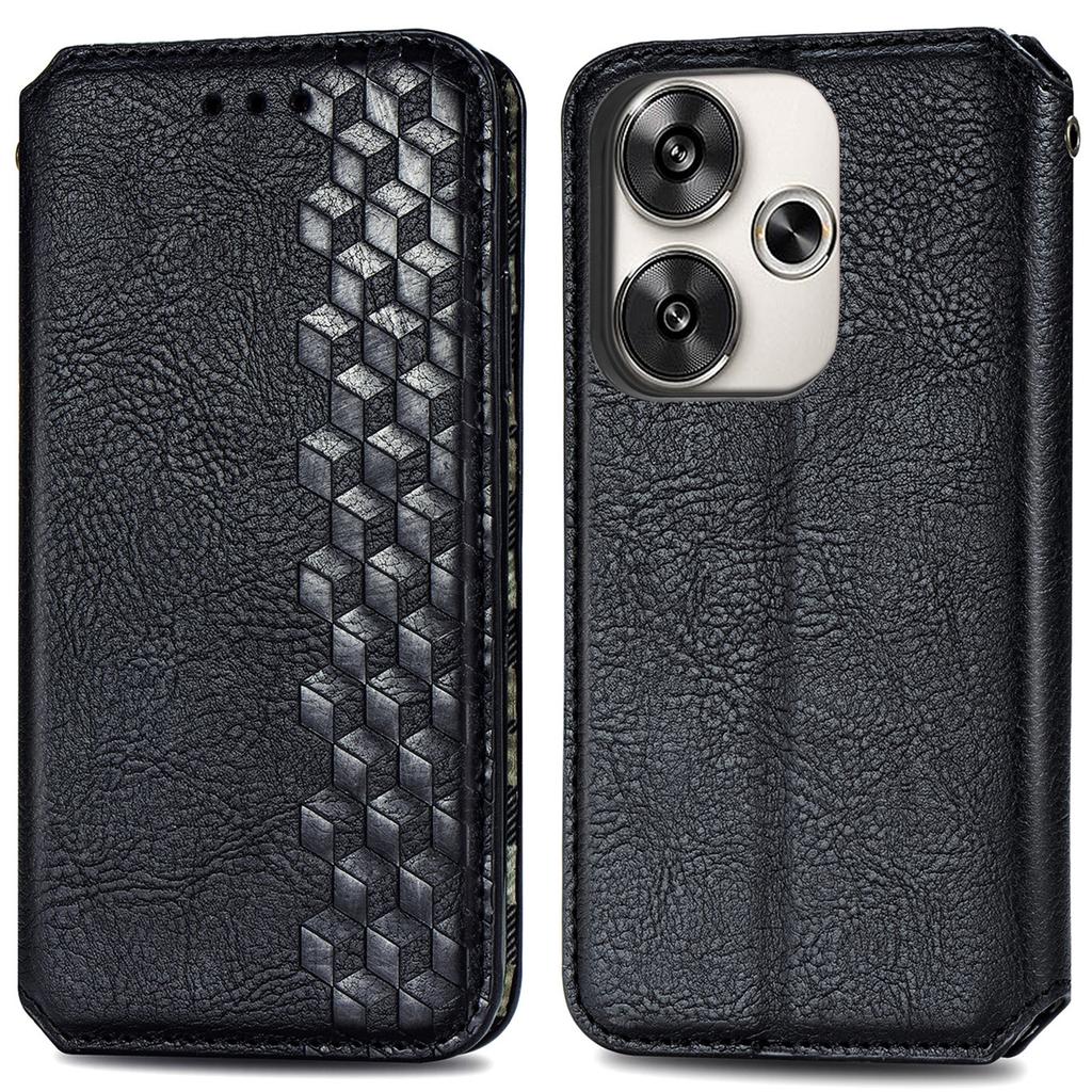For Xiaomi Redmi Turbo 3 5G/Poco F6 5G PU Leather Case Rhombus Imprint Wallet Stand Phone Cover