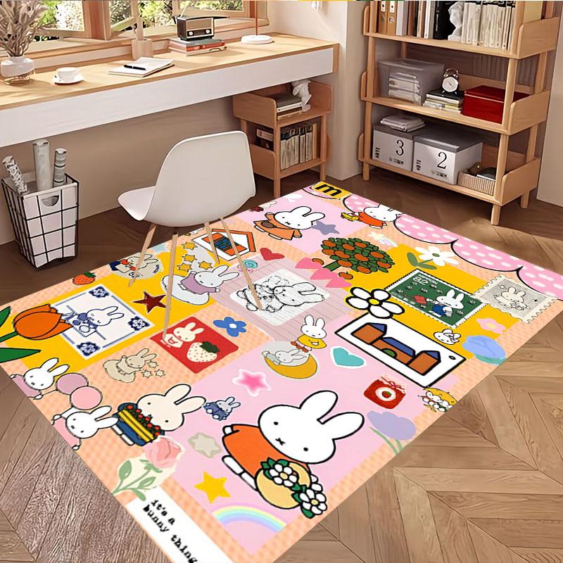 Miffy Print Rug, Washable Floor Carpet, For Entryway Dorm Laundry Room Office Study, Home Decor Birthday Christmas Gift