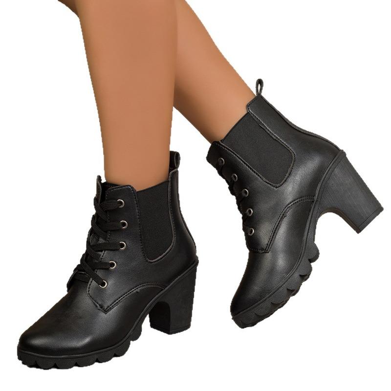 Buty damskie, Modne botki, Buty w nowym stylu, Buty z okrągłym noskiem, Zamek błyskawiczny, Gruba podeszwa, Botki damskie na słupku