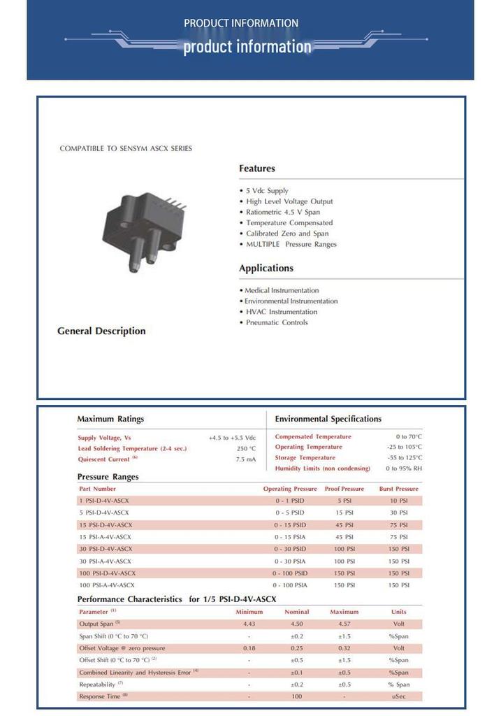 15 PSI Pressure Sensor for Air Station Gas Analyzer