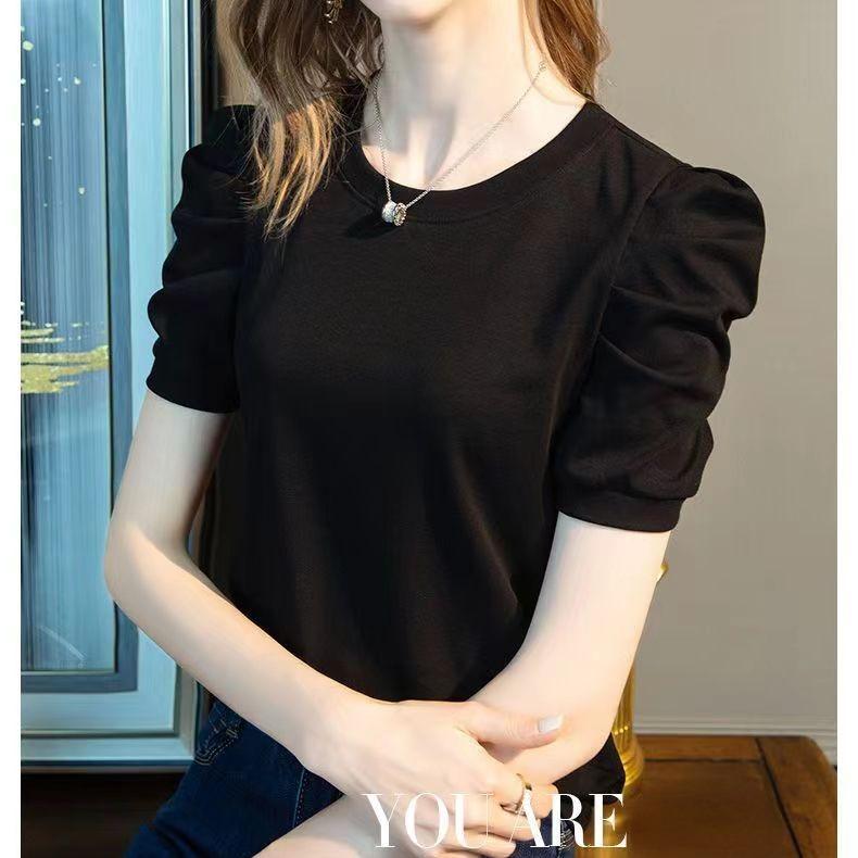 Summer Short Sleeve Tee Women's French Style Bubble Sleeve Top