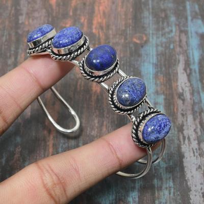 Prachtige Lapis Lazuli Edelsteen Handgemaakte 925 Sterling Zilveren Manchet Bangle Verstelbaar