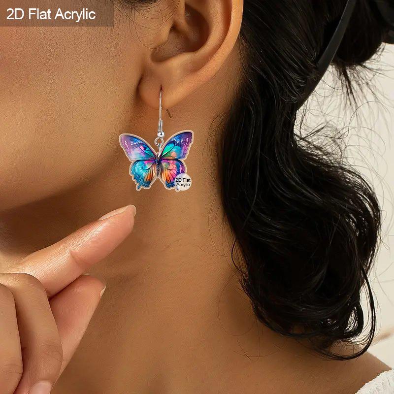 2D Flat Colorful Butterfly Elements Acrylic Material Dangle Earrings Lightweight Colorful Earrings for Women Jewelry Gifts