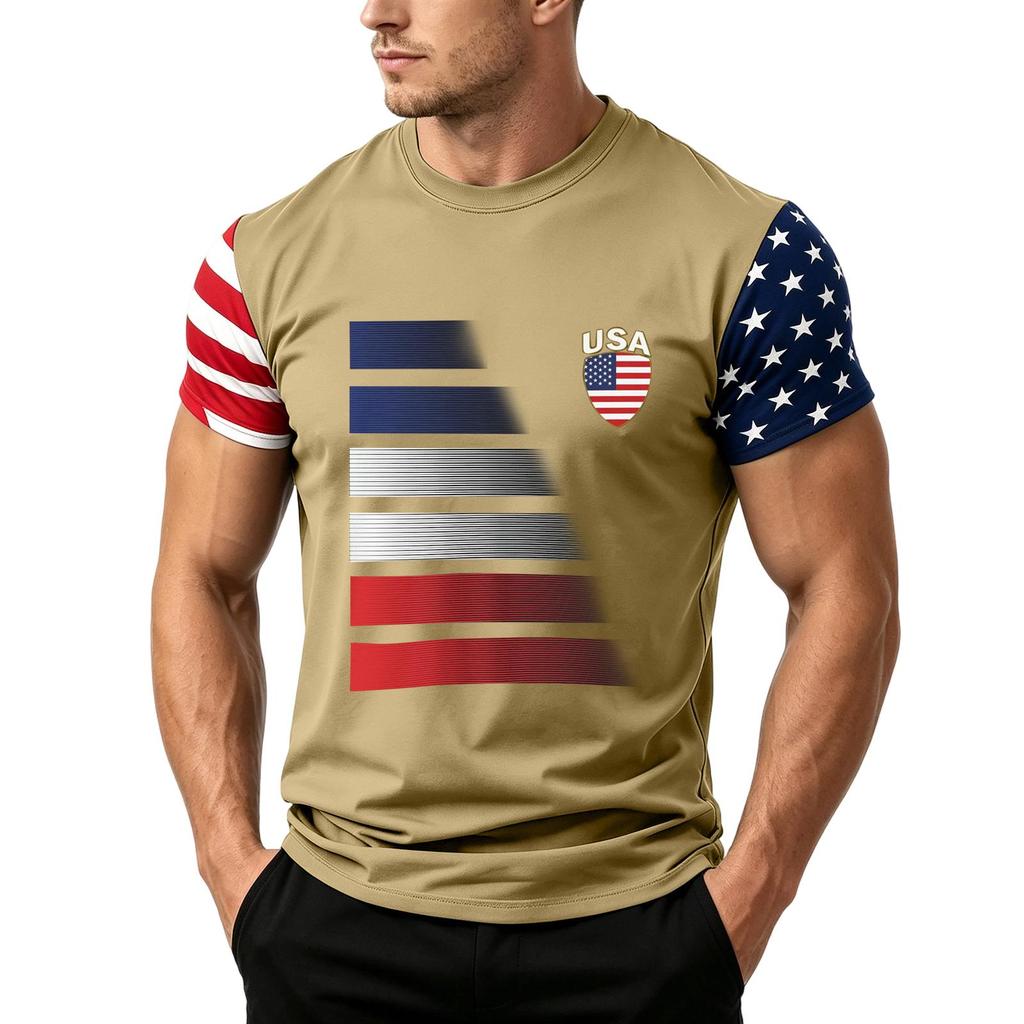 Men’s Short Sleeve T Shirt with USA Flag Print Loose Fit Crew Neck Top Comfortable Summer Casual Daily Wear for Men
