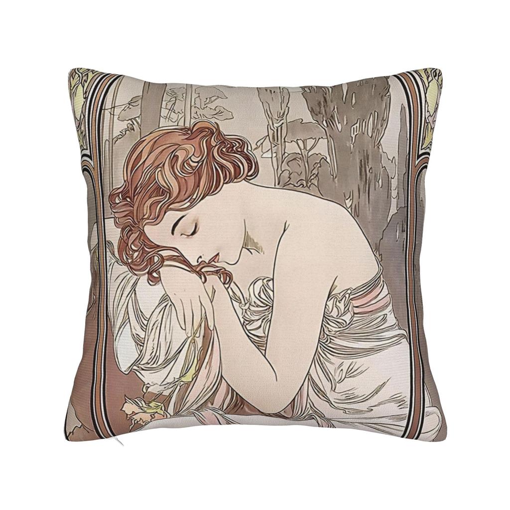 Alphonse Mucha (  )  Pillowcase Polyester Cushion Cover Decorations  Throw Pillow Case Cover Chair Zippered Xcm